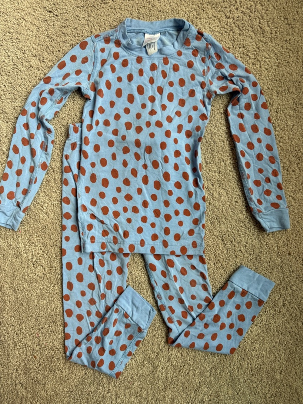 Hanna Andersson Blue Pajama Set with Rust Polka Dots